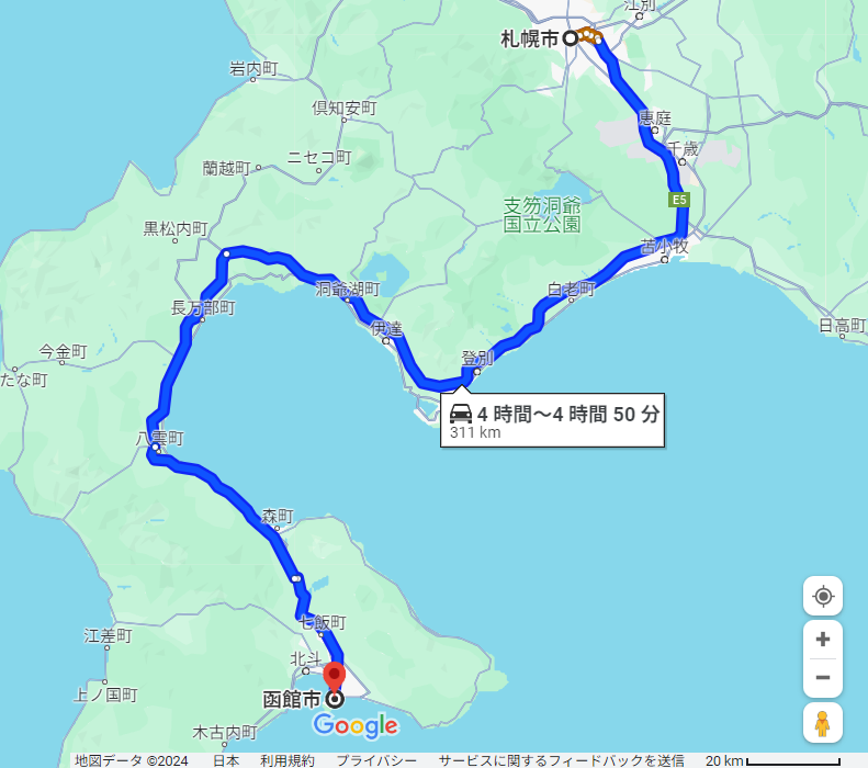 札幌 函館 距離