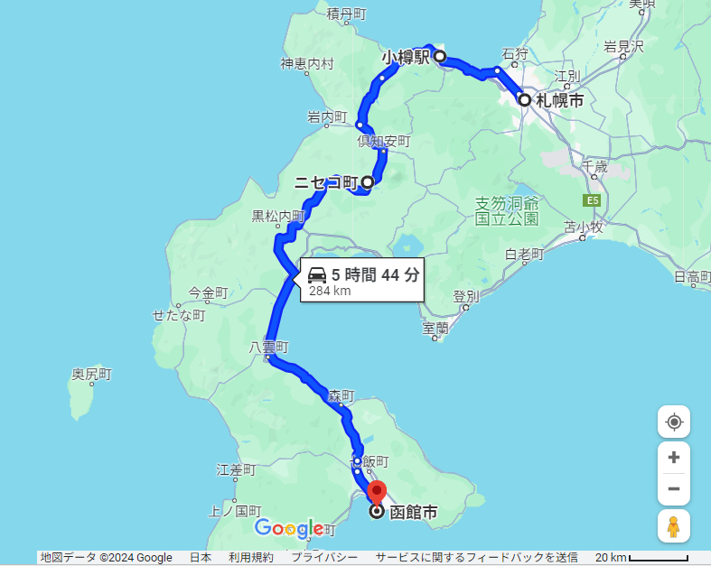 札幌 函館 距離