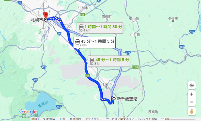 新千歳空港 札幌 距離