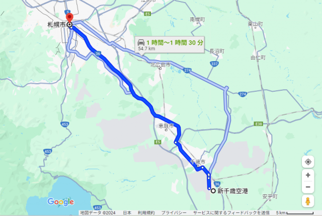 新千歳空港 札幌 距離