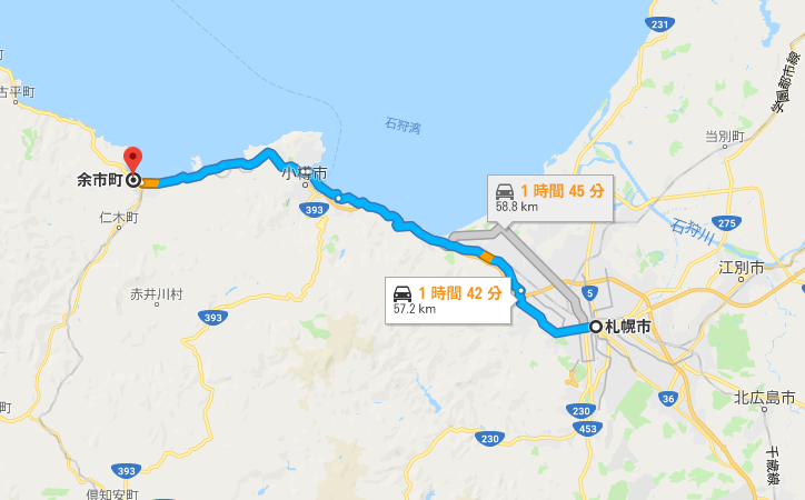 札幌と余市間の一般道ルート