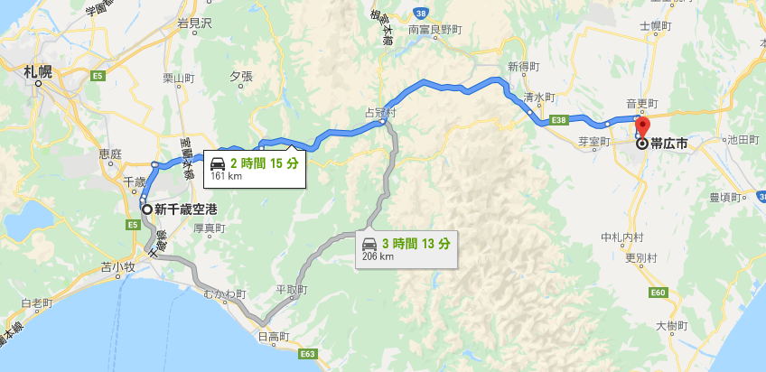 新千歳空港から帯広までの有料道路ルート