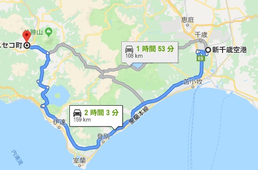 苫小牧方面を経由する有料道路ルート