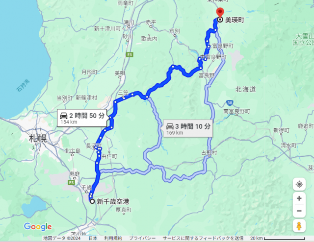 新千歳空港 美瑛 距離