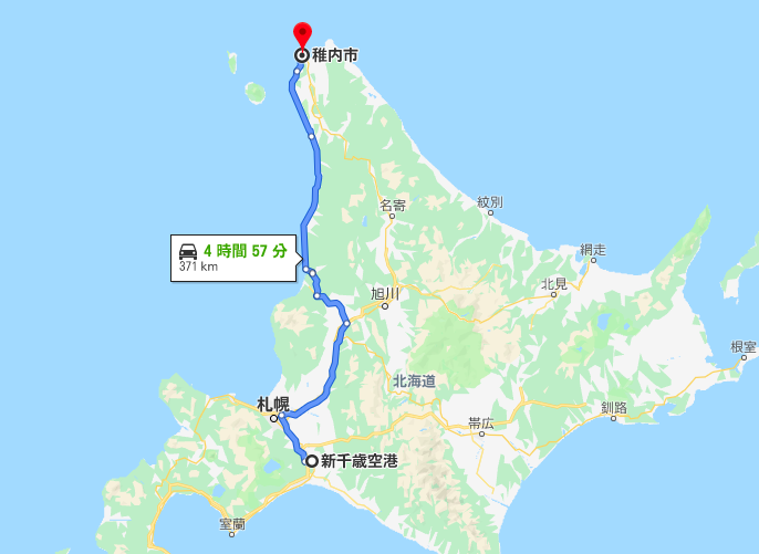 新千歳空港から釧稚内までの有料道路ルート