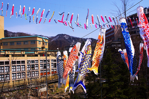 定山渓温泉渓流鯉のぼり