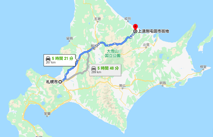 札幌から上湧別までの一般道ルート