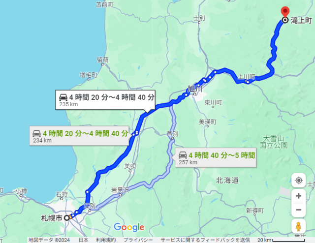 札幌 滝上 距離