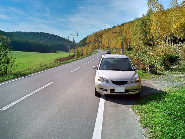 道の脇に停車する車