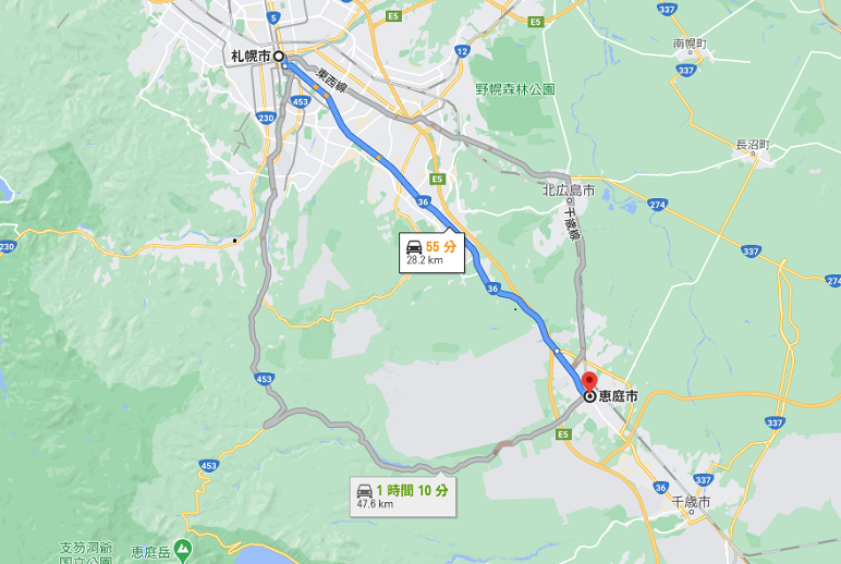 札幌から恵庭までの一般道ルート