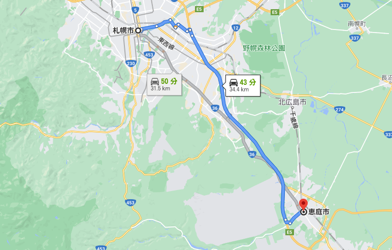 札幌から恵庭までの有料道路ルート