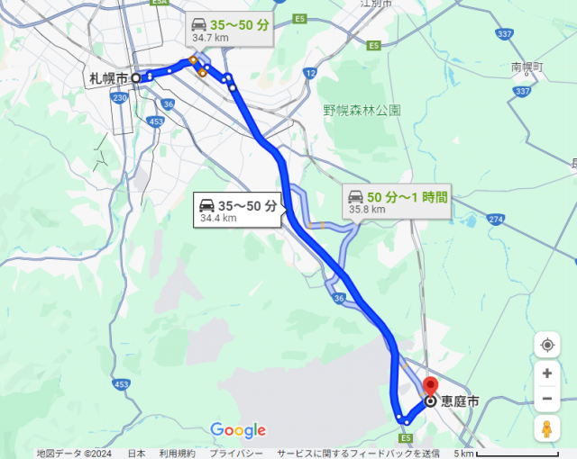 札幌 恵庭 距離