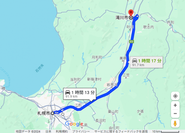 札幌 滝川 距離
